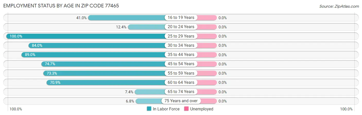 Employment Status by Age in Zip Code 77465