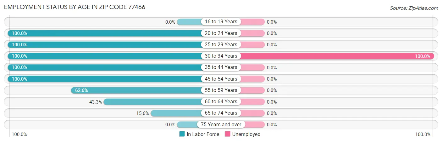 Employment Status by Age in Zip Code 77466