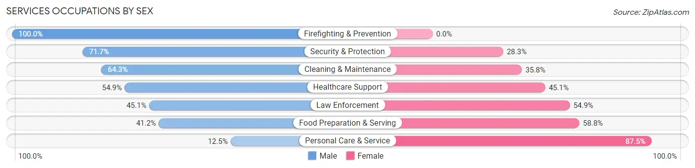 Services Occupations by Sex in Zip Code 77523