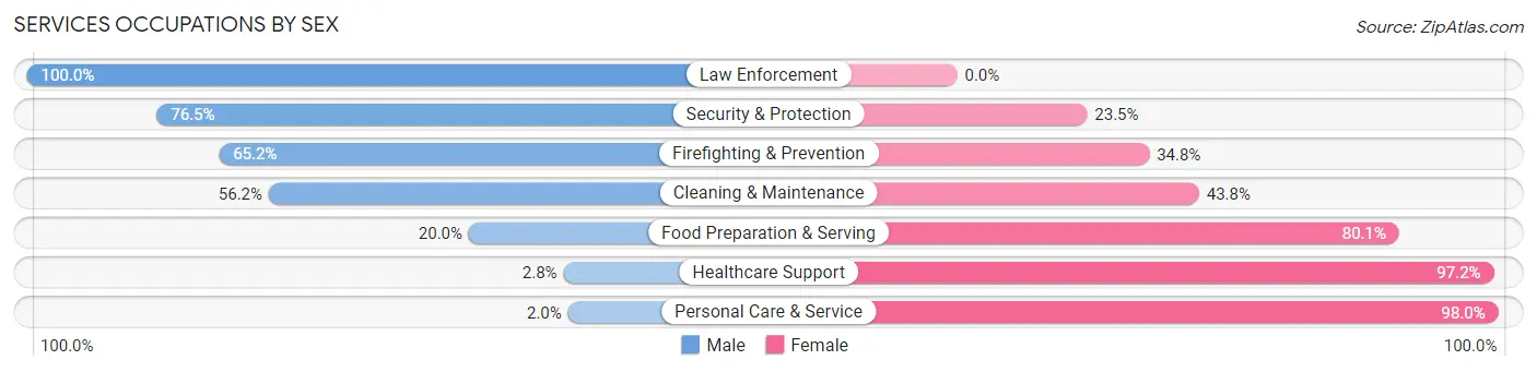 Services Occupations by Sex in Zip Code 77536