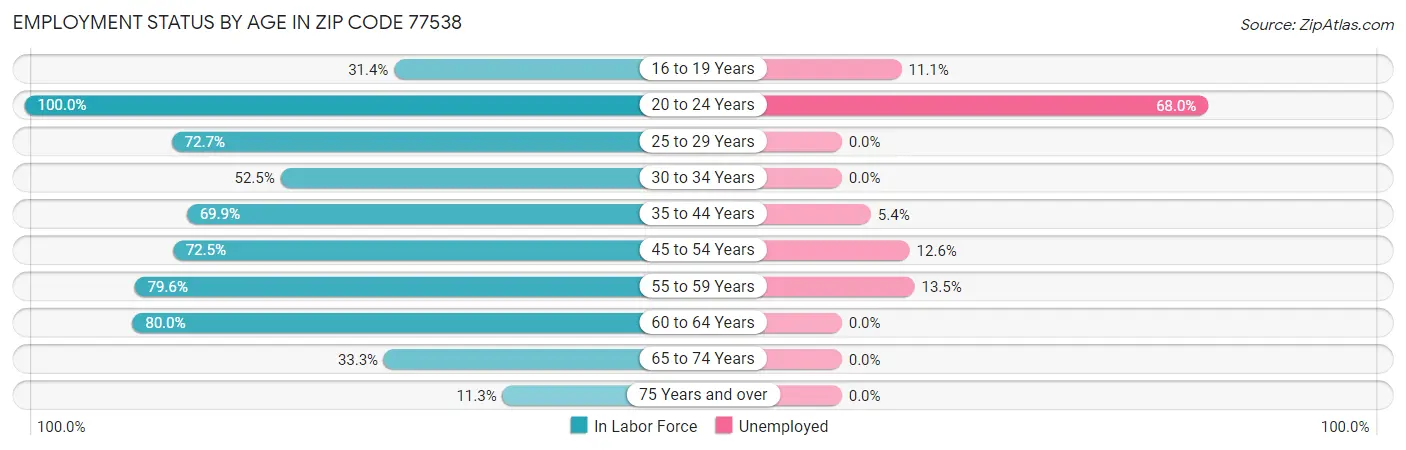 Employment Status by Age in Zip Code 77538