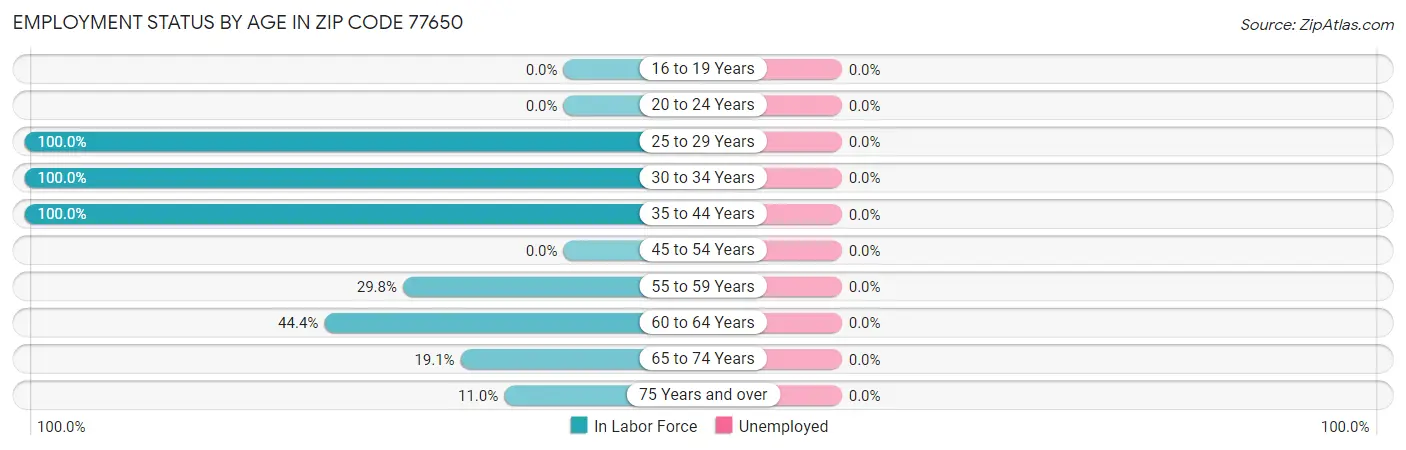 Employment Status by Age in Zip Code 77650