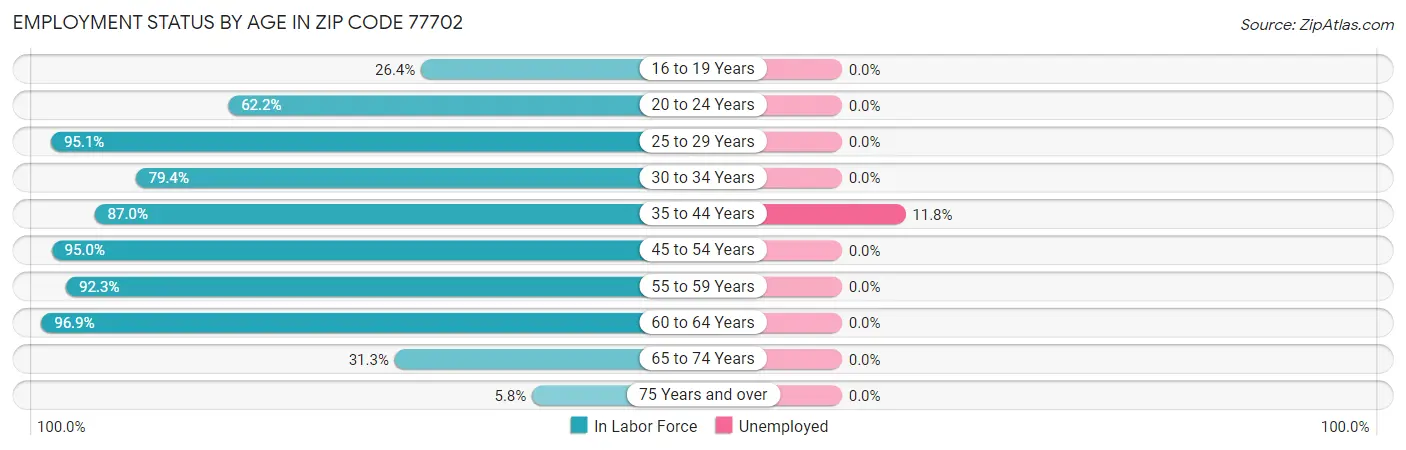 Employment Status by Age in Zip Code 77702