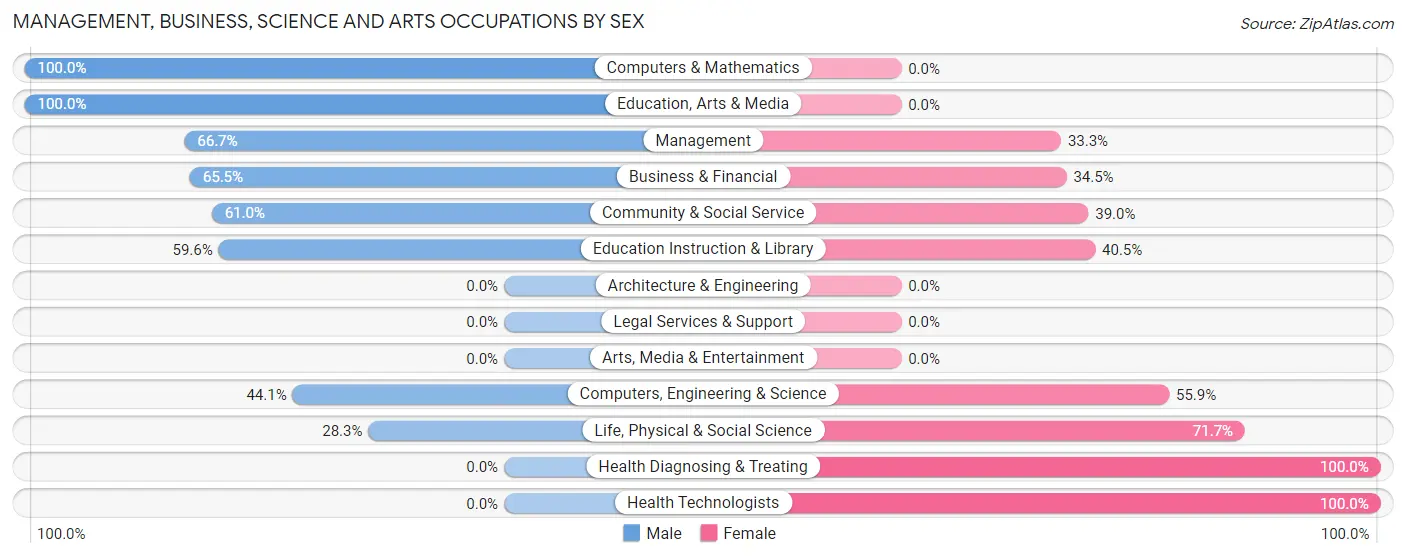 Management, Business, Science and Arts Occupations by Sex in Zip Code 77703