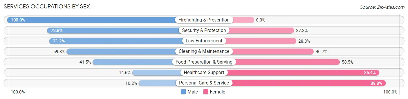 Services Occupations by Sex in Zip Code 77713