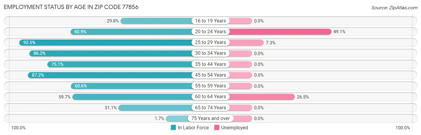 Employment Status by Age in Zip Code 77856
