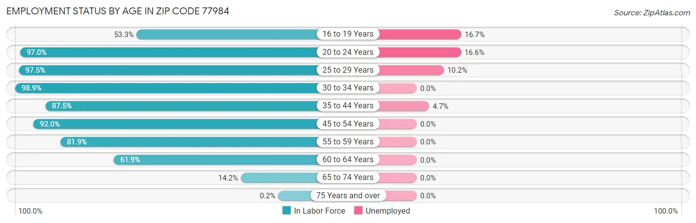 Employment Status by Age in Zip Code 77984