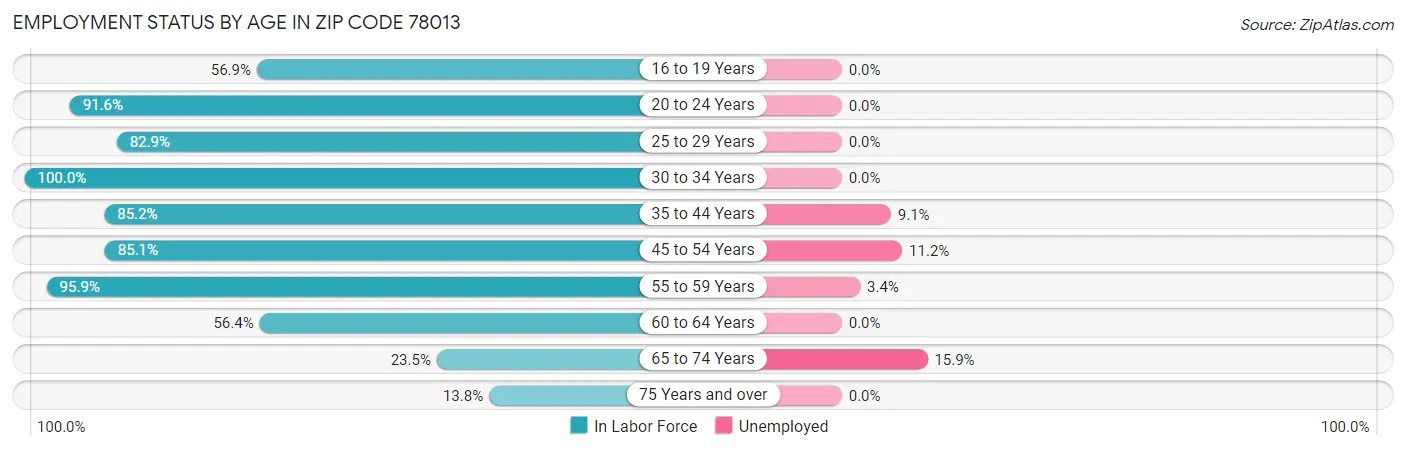 Employment Status by Age in Zip Code 78013