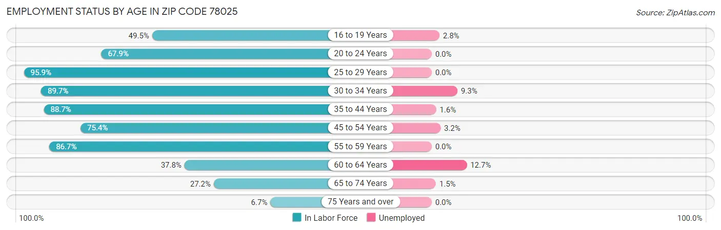 Employment Status by Age in Zip Code 78025