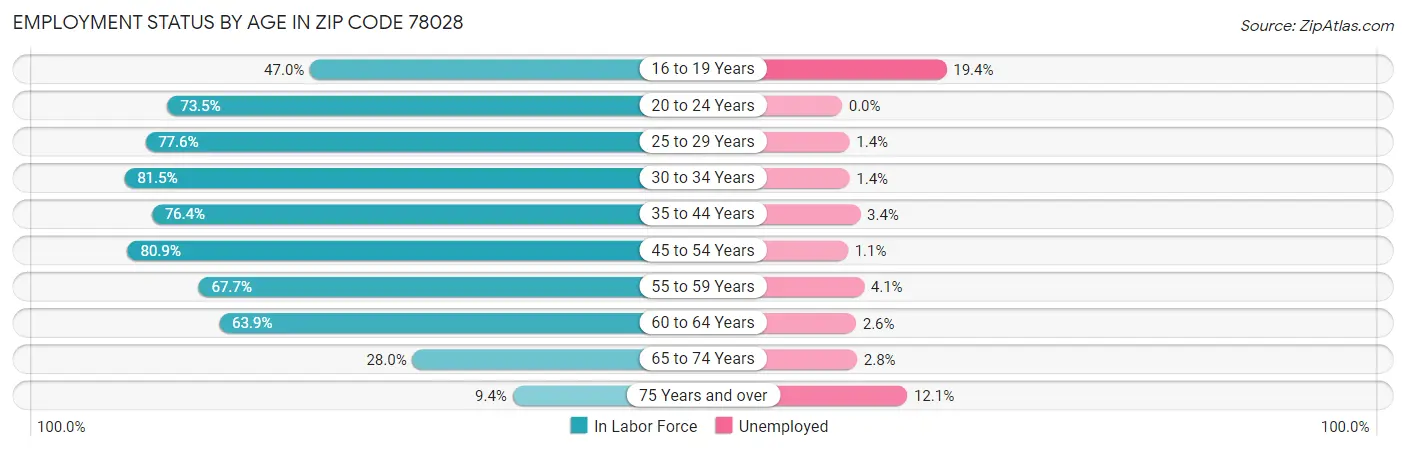 Employment Status by Age in Zip Code 78028