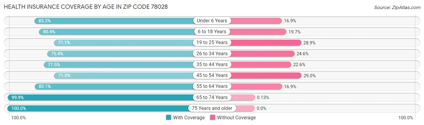 Health Insurance Coverage by Age in Zip Code 78028