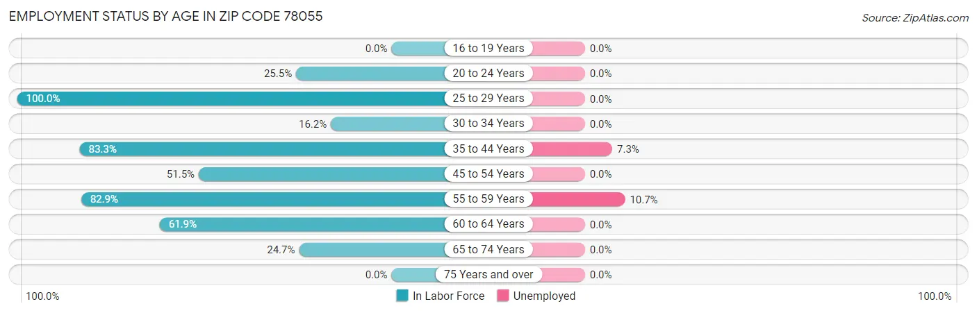 Employment Status by Age in Zip Code 78055
