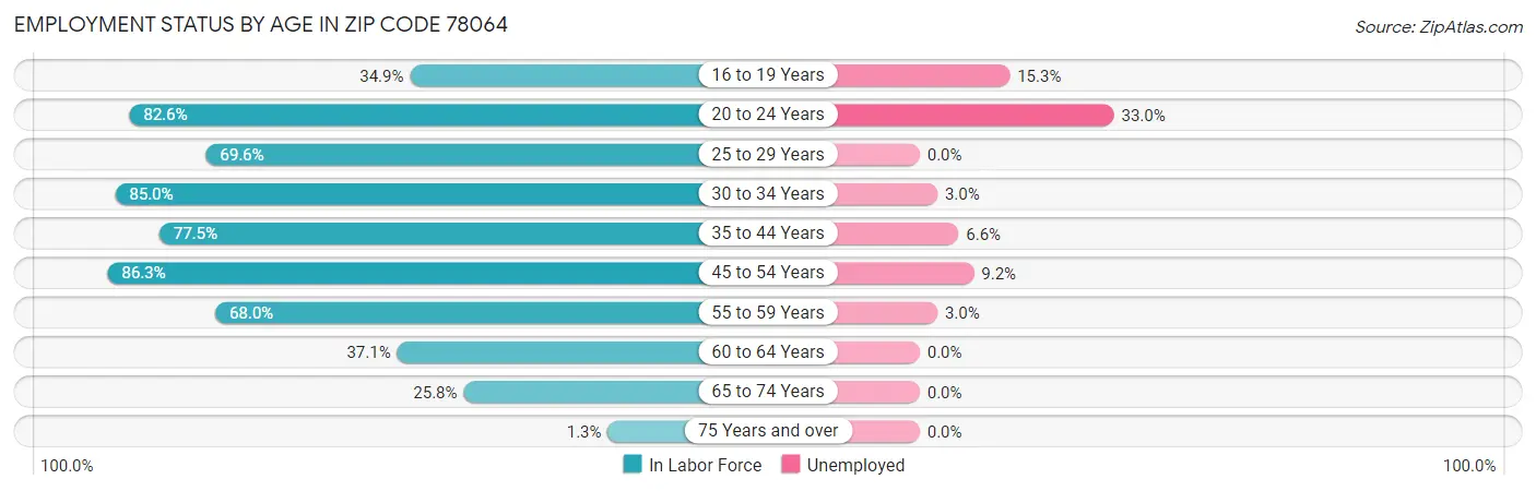 Employment Status by Age in Zip Code 78064