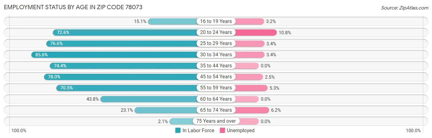 Employment Status by Age in Zip Code 78073