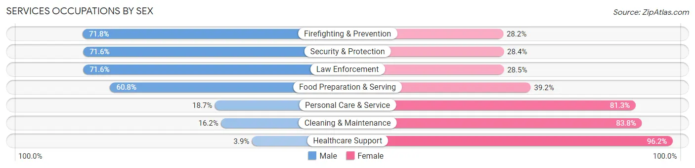 Services Occupations by Sex in Zip Code 78102