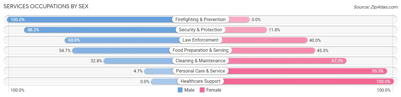 Services Occupations by Sex in Zip Code 78124