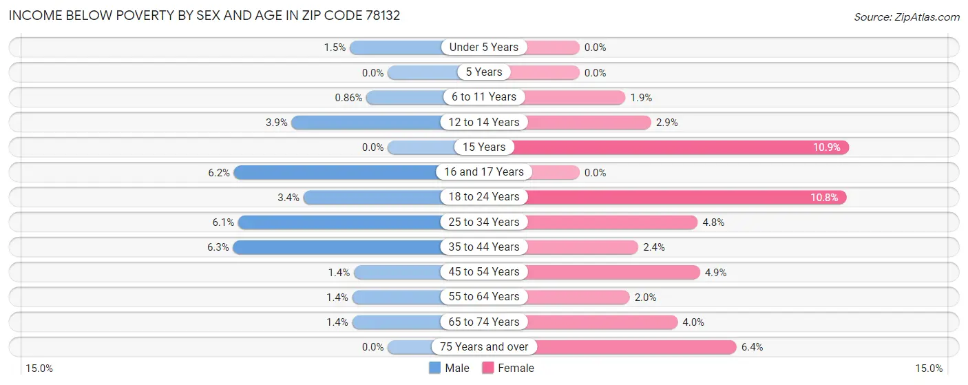 Income Below Poverty by Sex and Age in Zip Code 78132