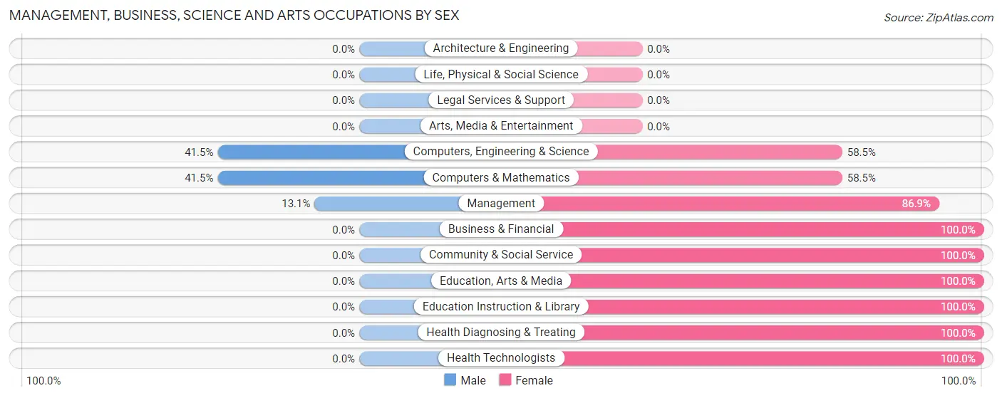 Management, Business, Science and Arts Occupations by Sex in Zip Code 78140