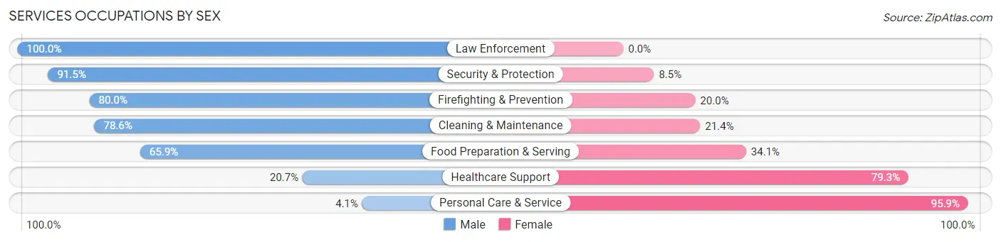 Services Occupations by Sex in Zip Code 78148