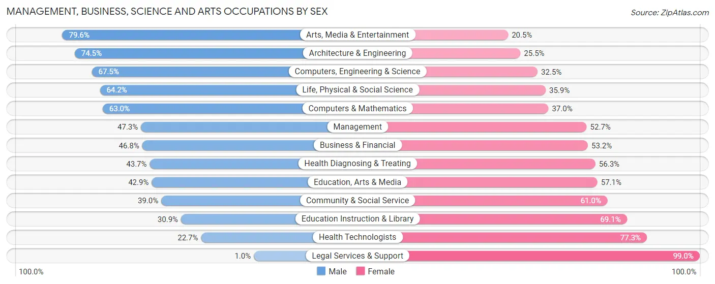 Management, Business, Science and Arts Occupations by Sex in Zip Code 78228