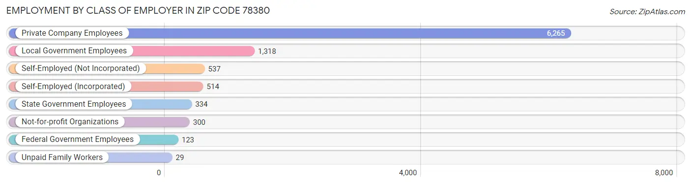 Employment by Class of Employer in Zip Code 78380