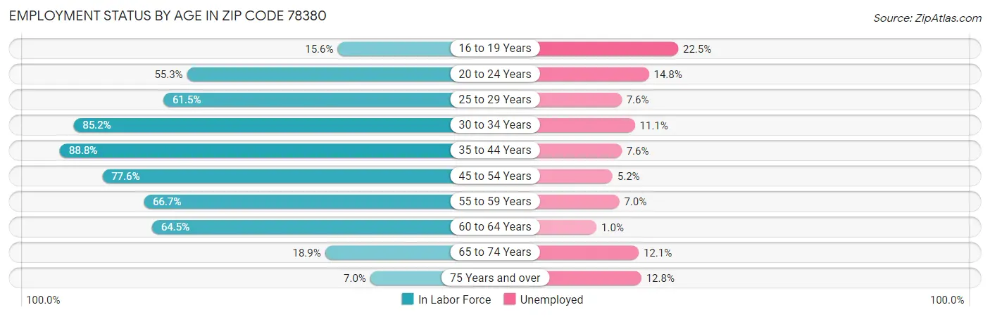 Employment Status by Age in Zip Code 78380