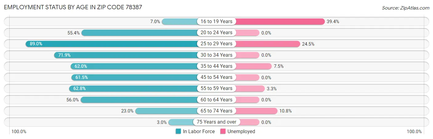 Employment Status by Age in Zip Code 78387