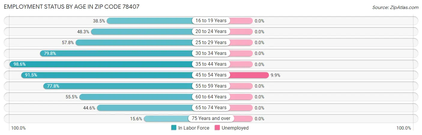 Employment Status by Age in Zip Code 78407