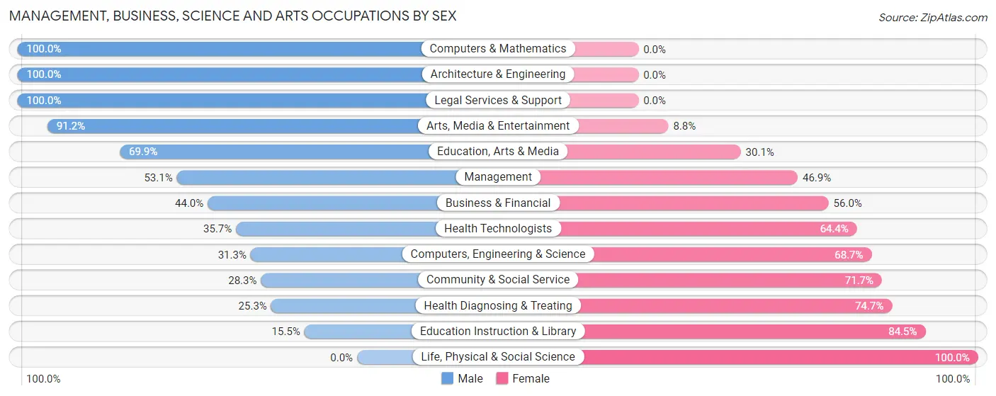 Management, Business, Science and Arts Occupations by Sex in Zip Code 78557