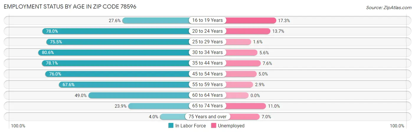 Employment Status by Age in Zip Code 78596
