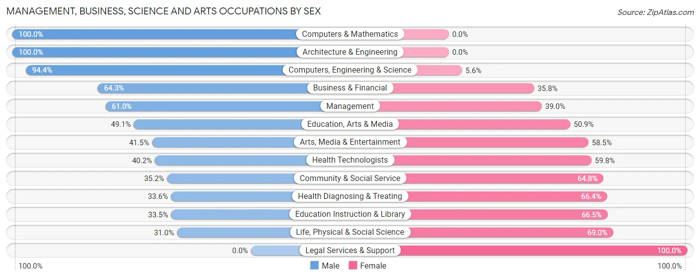 Management, Business, Science and Arts Occupations by Sex in Zip Code 78596