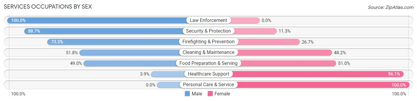 Services Occupations by Sex in Zip Code 78629