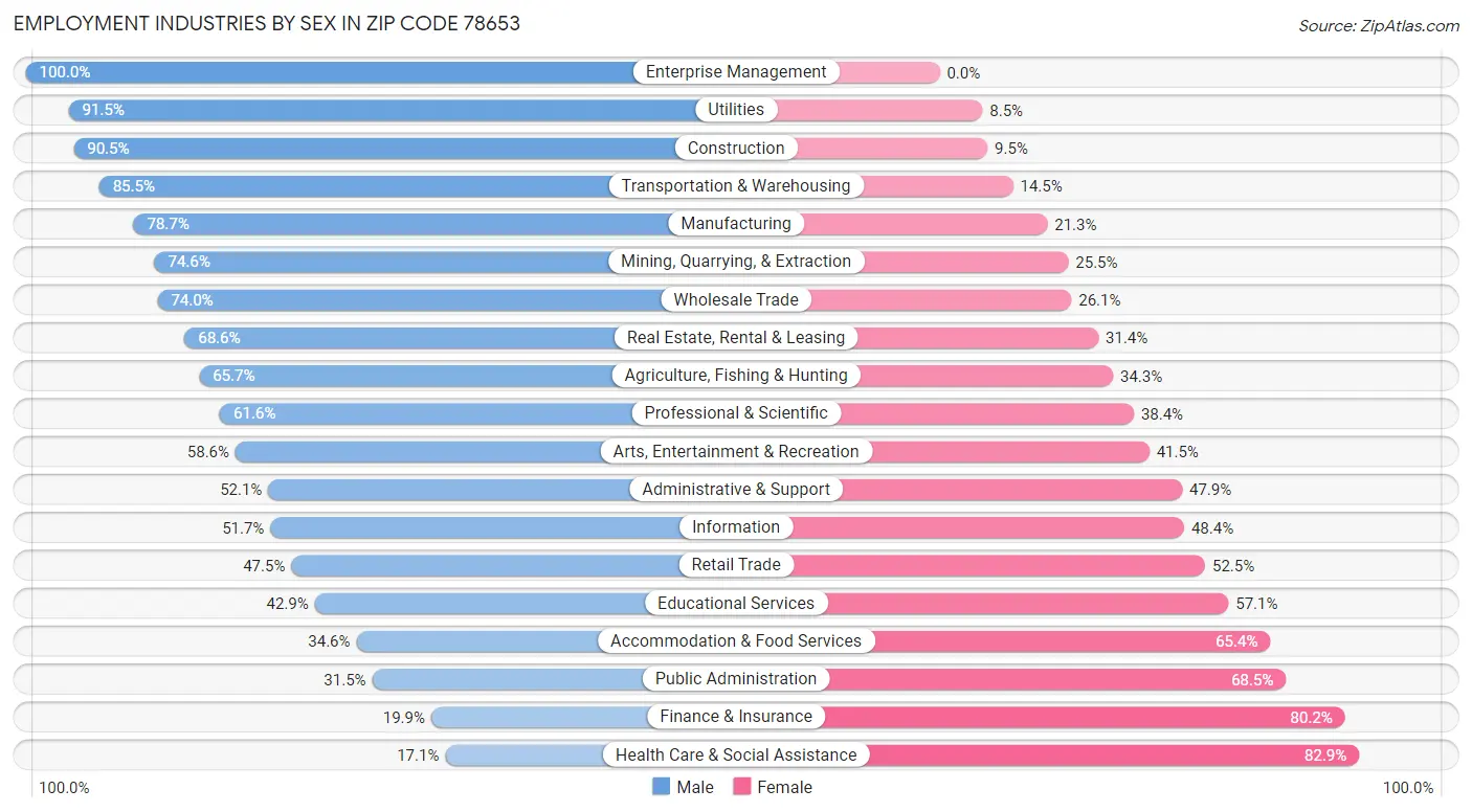 Employment Industries by Sex in Zip Code 78653