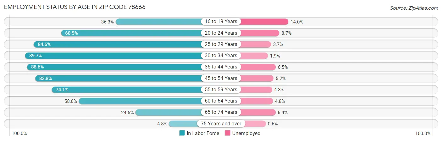 Employment Status by Age in Zip Code 78666