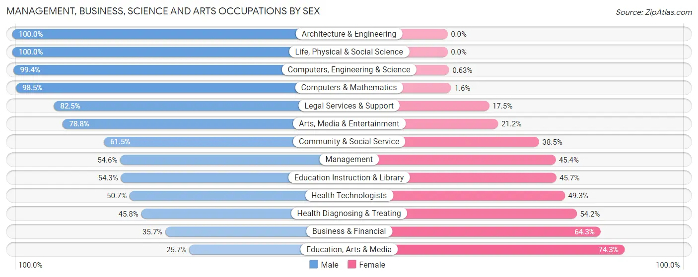Management, Business, Science and Arts Occupations by Sex in Zip Code 78676