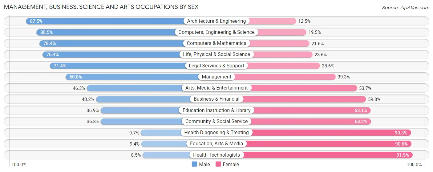 Management, Business, Science and Arts Occupations by Sex in Zip Code 78728