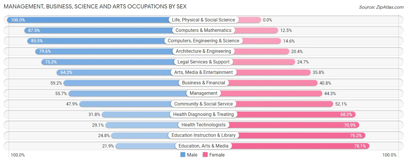 Management, Business, Science and Arts Occupations by Sex in Zip Code 78734