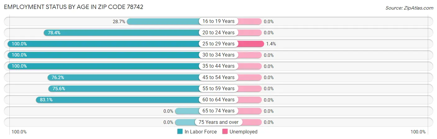 Employment Status by Age in Zip Code 78742