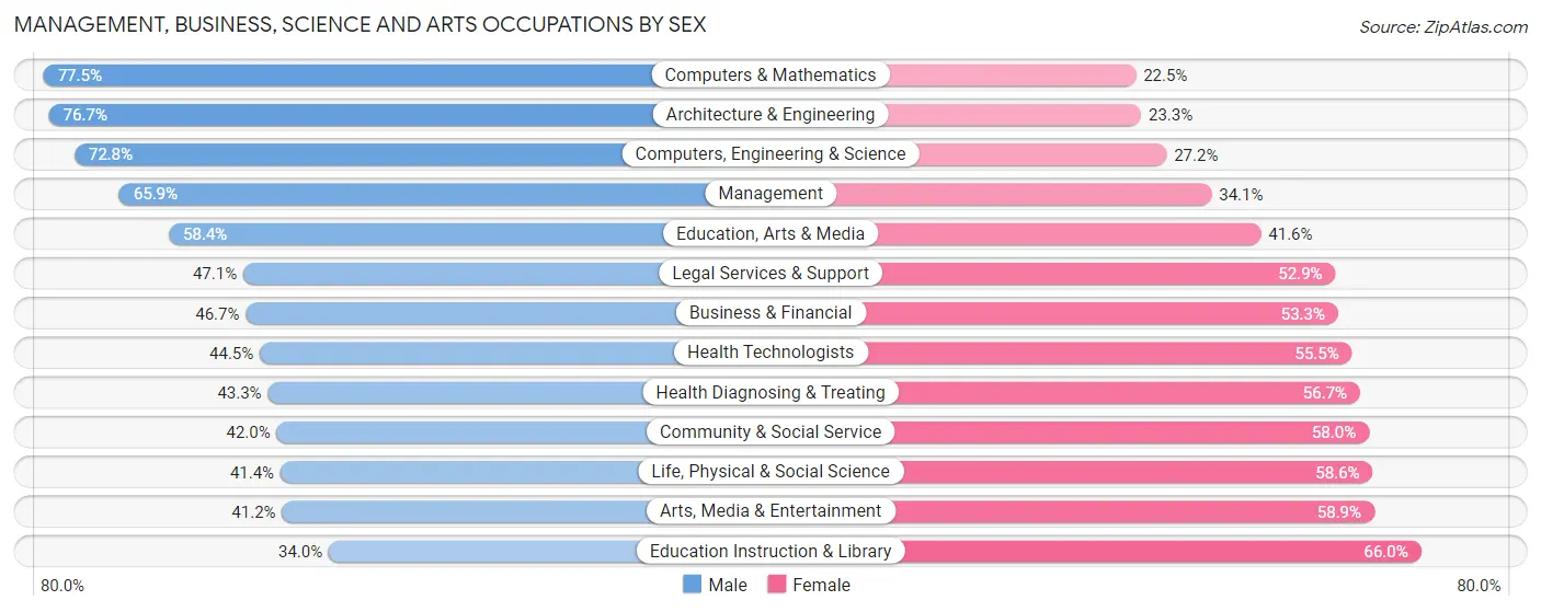 Management, Business, Science and Arts Occupations by Sex in Zip Code 78746