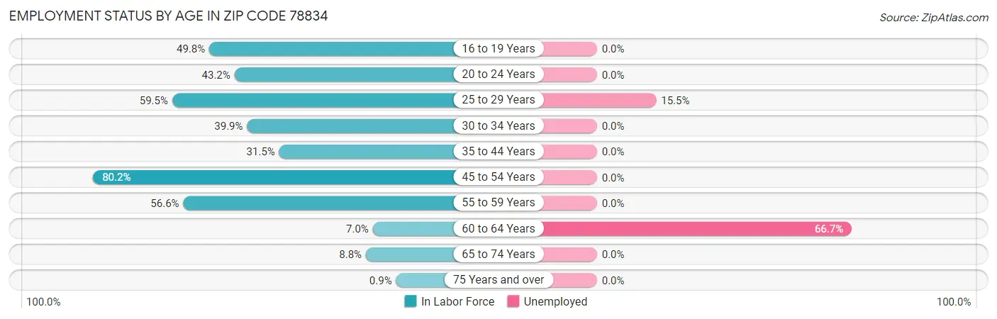 Employment Status by Age in Zip Code 78834