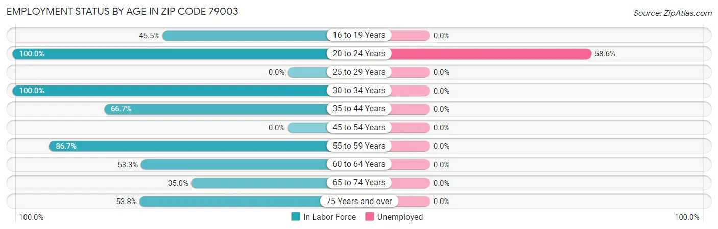 Employment Status by Age in Zip Code 79003