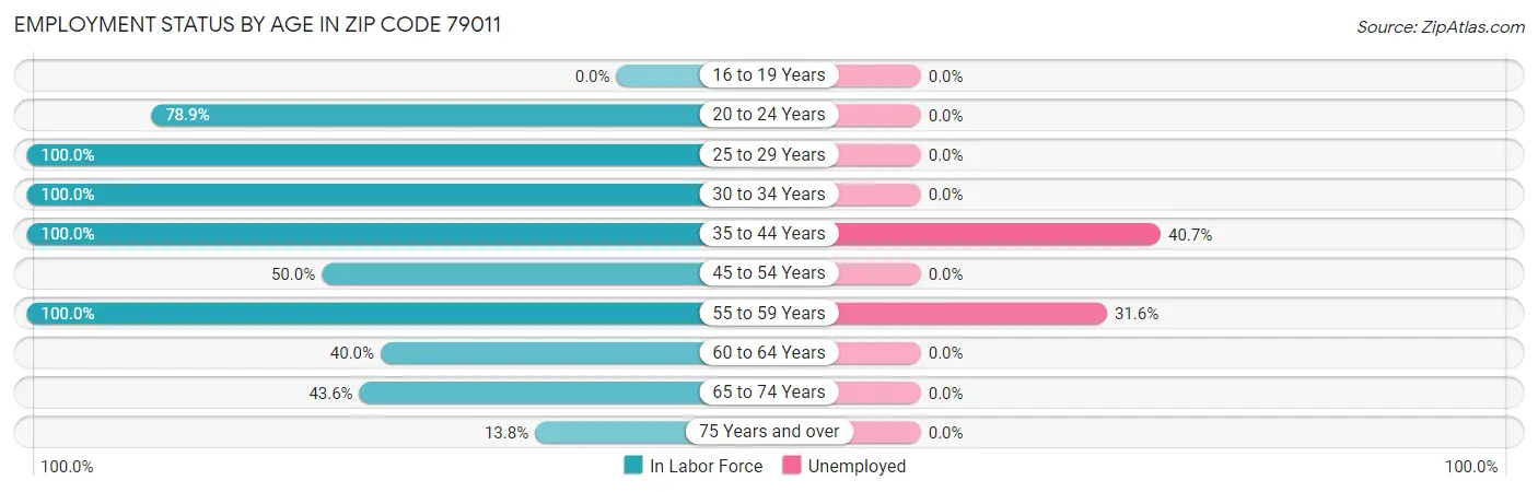 Employment Status by Age in Zip Code 79011