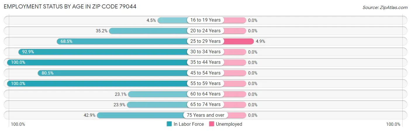 Employment Status by Age in Zip Code 79044