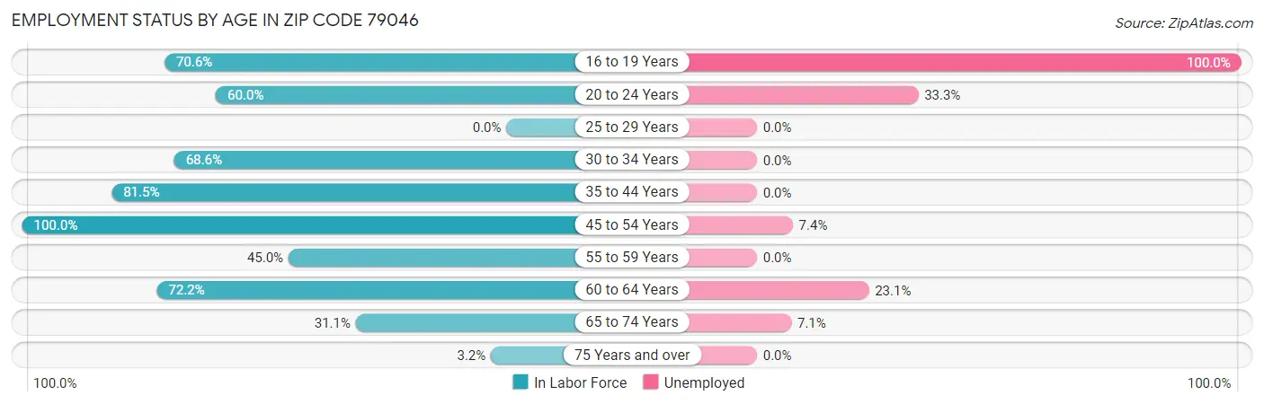 Employment Status by Age in Zip Code 79046