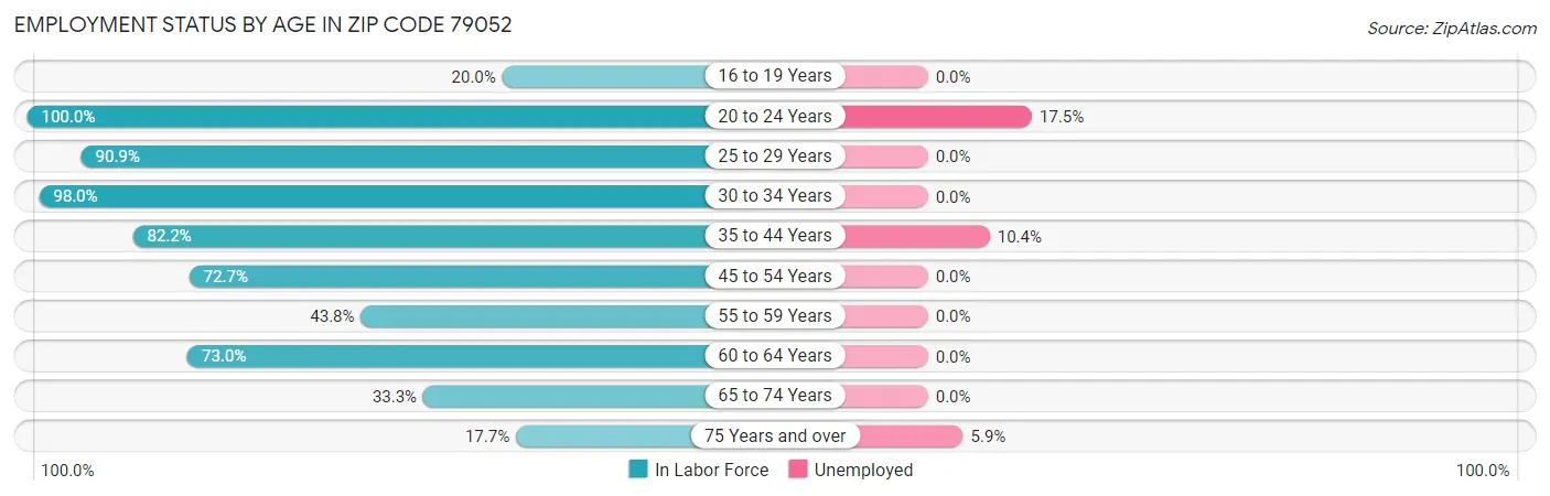Employment Status by Age in Zip Code 79052