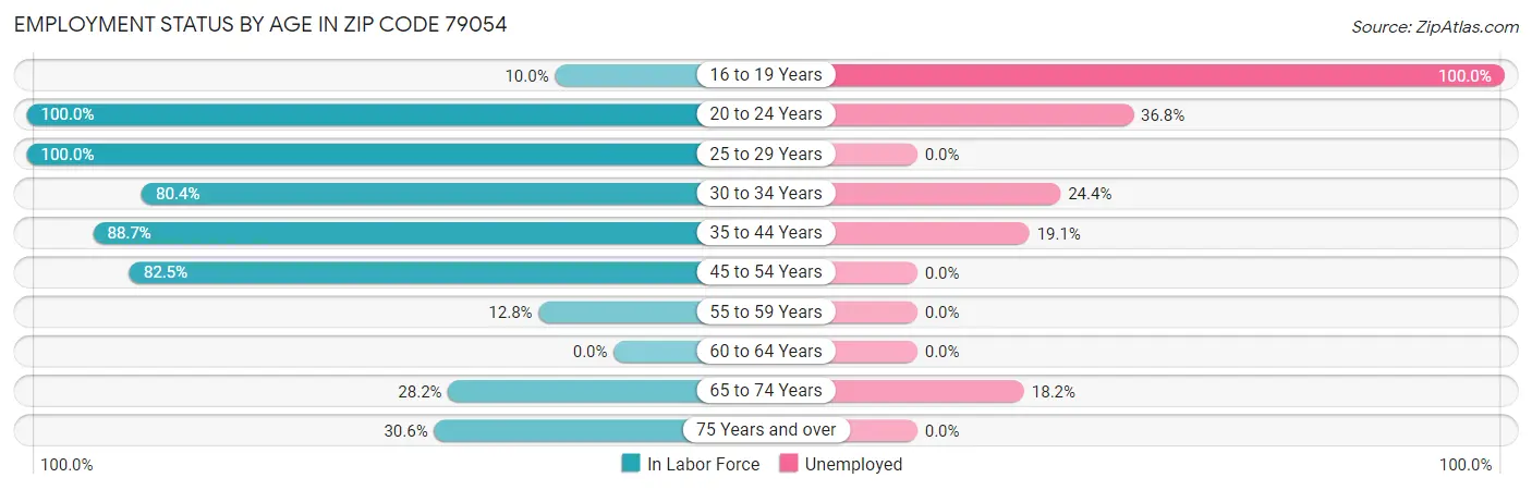 Employment Status by Age in Zip Code 79054