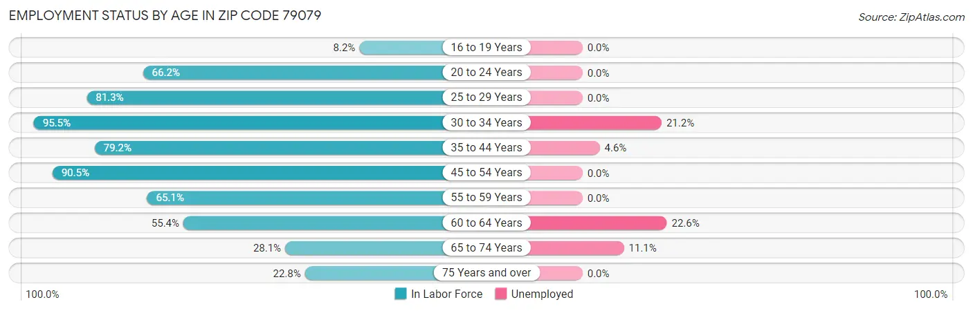 Employment Status by Age in Zip Code 79079