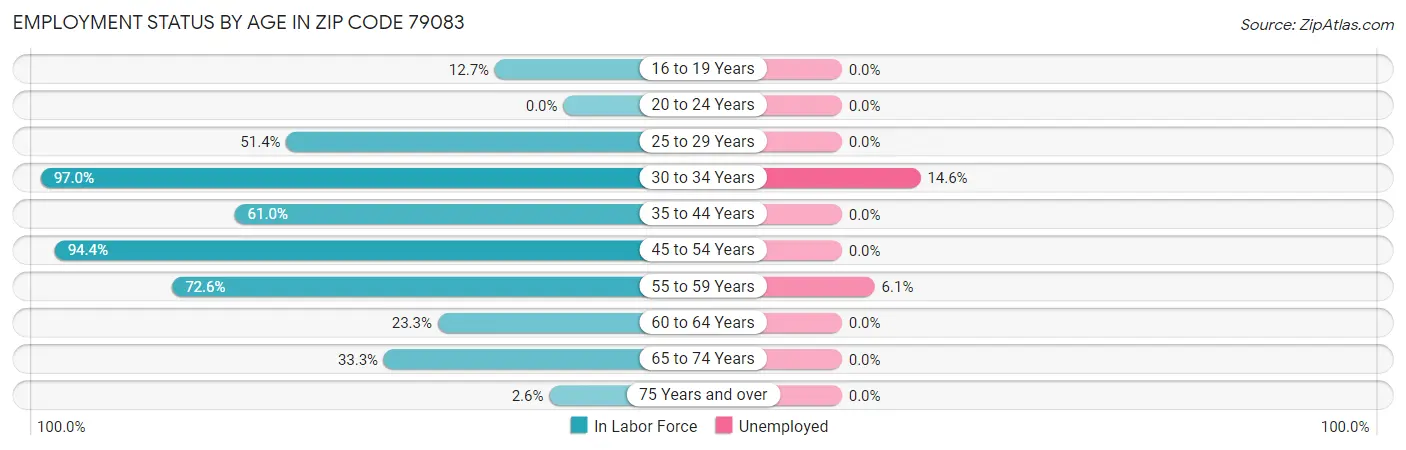 Employment Status by Age in Zip Code 79083