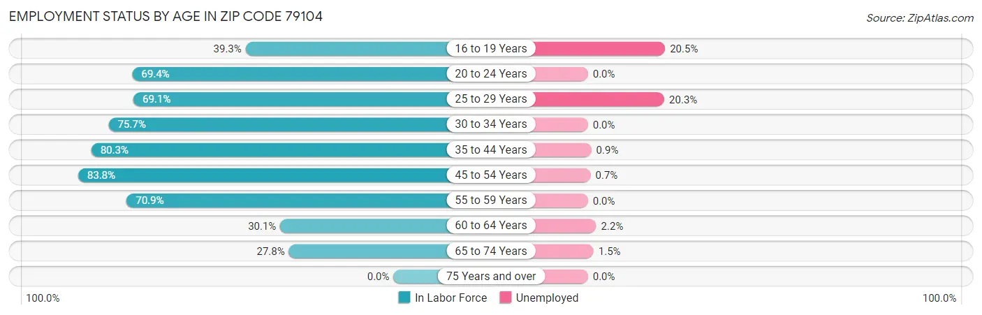 Employment Status by Age in Zip Code 79104