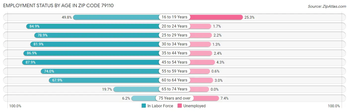Employment Status by Age in Zip Code 79110